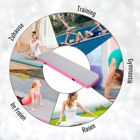 Rootz Air Track Tumbling Mat - Gray, Pink - PVC - 118.11cm x 39.37cm x 3.93cm