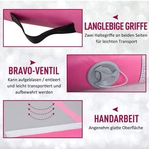 Rootz Air Track Tumbling Mat - Gray, Pink - PVC - 118.11cm x 39.37cm x 3.93cm