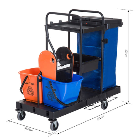 Rootz Cleaning Trolley - Black, Blue, Orange - Metal, PP, Fabric - 43.7 cm x 24.92 cm x 40.55 cm