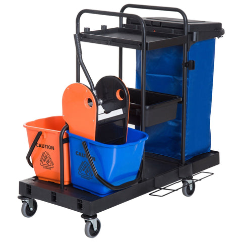 Rootz Cleaning Trolley - Black, Blue, Orange - Metal, PP, Fabric - 43.7 cm x 24.92 cm x 40.55 cm