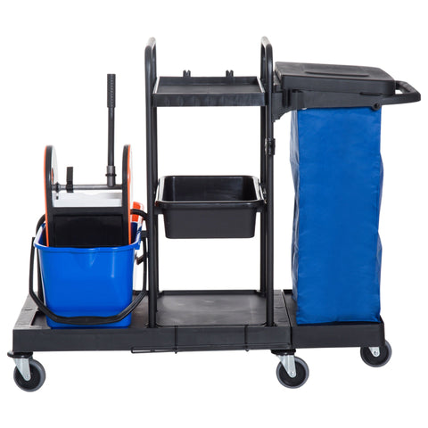 Rootz Cleaning Trolley - Black, Blue, Orange - Metal, PP, Fabric - 43.7 cm x 24.92 cm x 40.55 cm