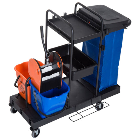 Rootz Cleaning Trolley - Black, Blue, Orange - Metal, PP, Fabric - 43.7 cm x 24.92 cm x 40.55 cm