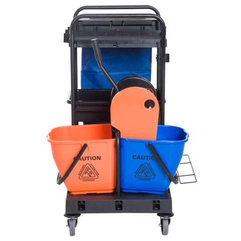 Rootz Cleaning Trolley - Black, Blue, Orange - Metal, PP, Fabric - 43.7 cm x 24.92 cm x 40.55 cm