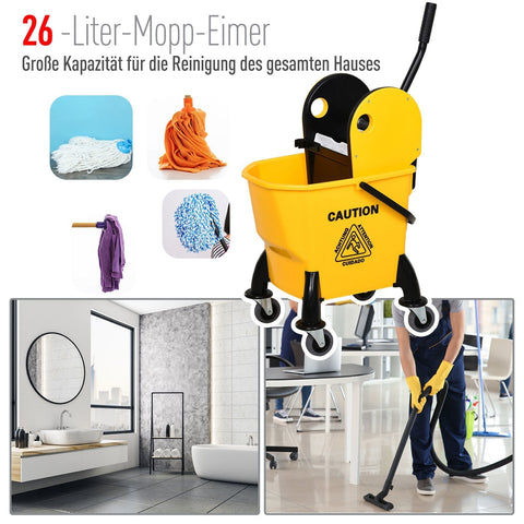 Rootz Mop Emmer Schoonmaakwagen - Geel - Kunststof, Metaal - 17,32 cm x 14,17 cm x 35,43 cm