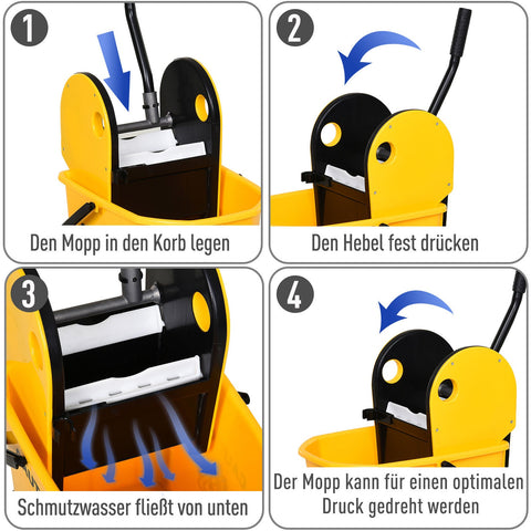 Rootz Mop Emmer Schoonmaakwagen - Geel - Kunststof, Metaal - 17,32 cm x 14,17 cm x 35,43 cm