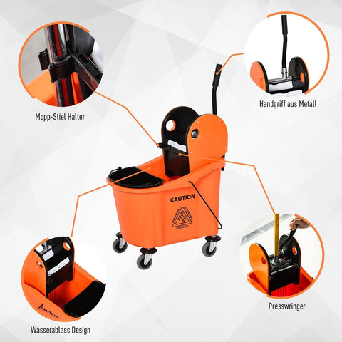 Rootz Cleaning Trolley - Black, Orange - Plastic, Metal - 21.25 cm x 16.14 cm x 36.02 cm