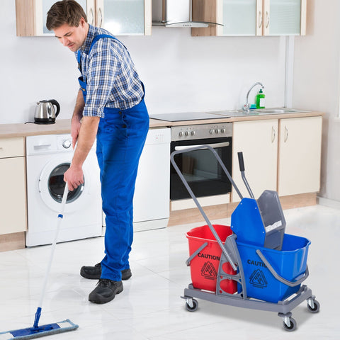 Rootz Schoonmaaktrolley - Blauw, Rood - Metaal, PP - 28,74 cm x 17,71 cm x 36,22 cm