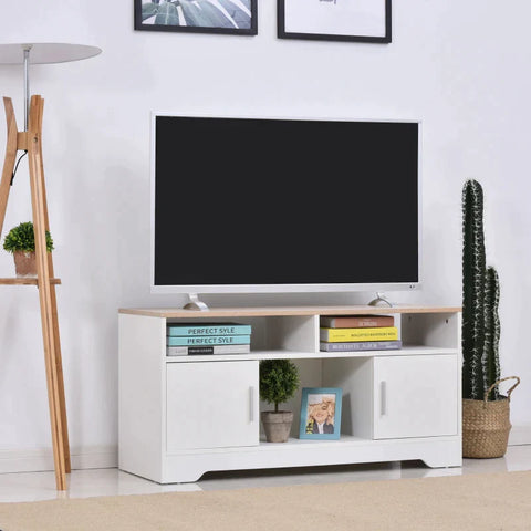 Rootz TV Bench - TV Stand - Modern Design - 3 Shelves And 2 Cabinets - Natural - 105 cm x 40 cm x 52 cm