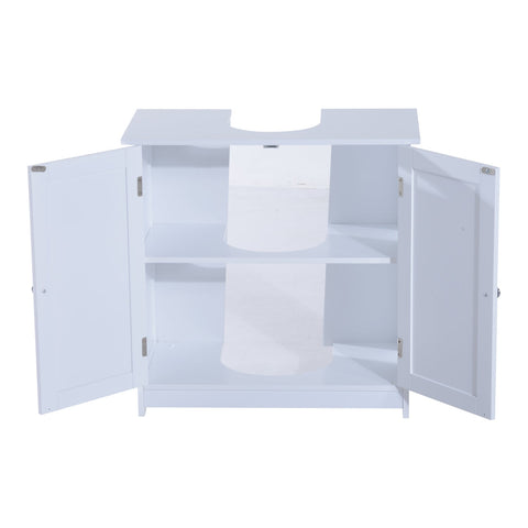 Rootz Washbasin Base Cabinet - Bathroom Cabinet - 2 Doors - Washbasin Cabinet - L60 x D30 x H60 cm - Height Adjustable Shelf - Siphon Cutout - White - MDF