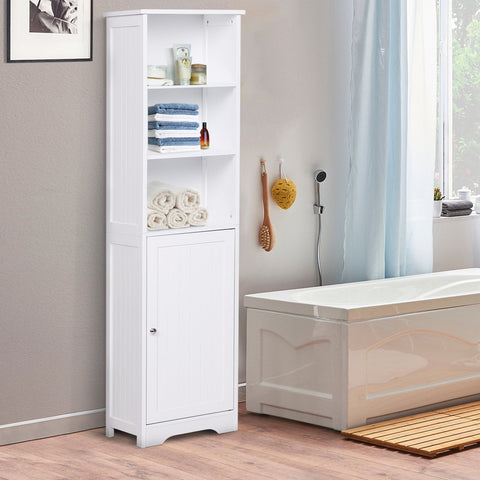 Rootz Bathroom Cabinet - Dresser - Bathroom Furniture - Standing Cabinet - High Cabinet - 3 Shelves - 1 Door - 40 x 38 x 160 cm - Wood - White