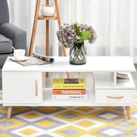 Rootz Coffee Table - Coffee Table - Drawers - Storage Space - TV Furniture - White - Natural - Processed Wood