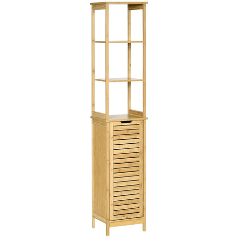 Rootz Bathroom Cabinet - Tall Cabinet - Bathroom Floor Cabinet - Three Shelves - One Cabinet Compartment - With Louvered Door - Natural - 34 x 30 x 173cm