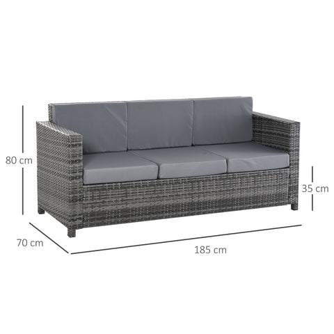 Rootz Sofa - 3-Seater Lounge Sofa - Poly Rattan Sofa - Metal - Grey