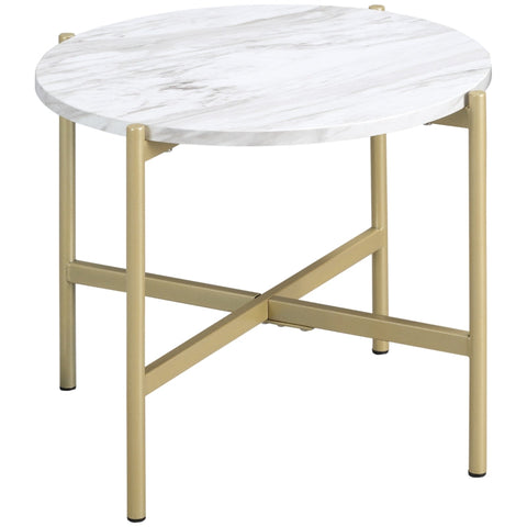 Rootz Side Table - Industrial Design - Table Top In Marble Look - Gold + White - 55 cm x 55 cm x 45 cm