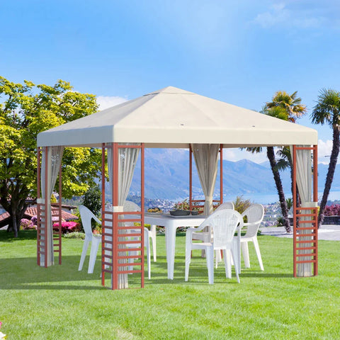 Rootz Garden Pavilion - Up To 15 People - Soft Top - Fly Nets - Steel Frame - Beige - 296 x 296 x 260 cm