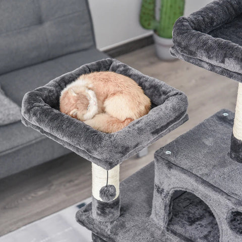 Rootz Cat Tree - Cat House - Climbing Tree With Hammock - Cat Play Tower - Dark Gray - 60 x 48 x 144 cm