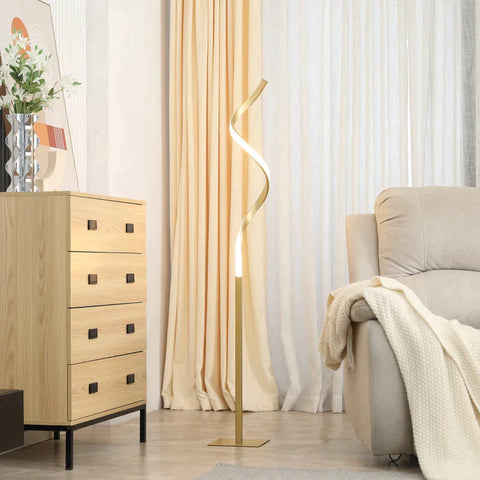 Rootz Vloerlamp - Spiraal Vloerlamp - Woonkamer Vloerlamp - Slaapkamer Vloerlamp - Voetschakelaar - Metaal - Goud - 20.5cm x 20.5cm x 147cm