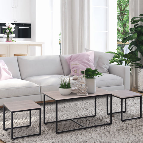 Rootz Salontafels - Set Van 3 - Nesttafel - Bijzettafel - Tafelset - Industrieel - Naturel - Zwart - MDF - Metaal