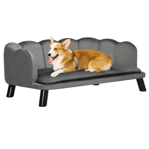 Rootz Dog Sofa with Backrest - Pet Sofa with Wooden Legs - Dog Bed - Soft Cover - Cat Sofa - Dark Gray - 98.5x60.5x35.5 cm