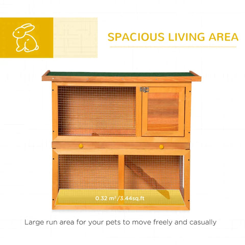 Rootz Small Animal Hutch - Rabbit Hutch - 2-Tier Rabbit Hutch - Wooden Guinea Pig Hutch - Double Decker Pet Cage - Run with Sliding Tray - Yellow + Green - 90cm x 45cm x 80cm
