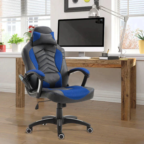 Rootz Gaming Chair - Office Chair - Massage Chair - Heat Function - 6 Vibration Points - Blue/Black
