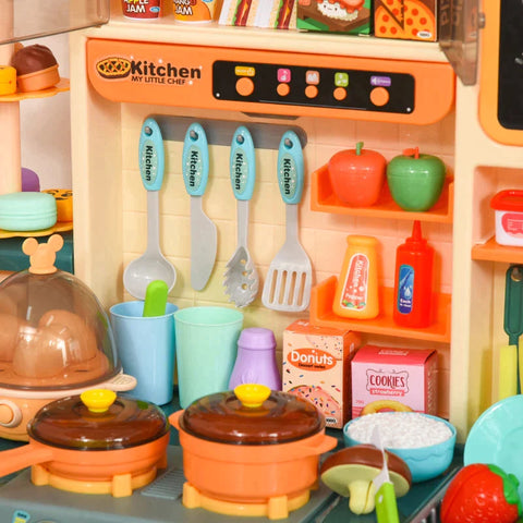 Rootz Kinderküche mit Zubehör – Spielküche – Küchenspielzeug – Wassersprühnebel – Lichter – Spielzeugset mit Musikfunktionen – Beige/Grün – 70 x 32 x 92,2 cm