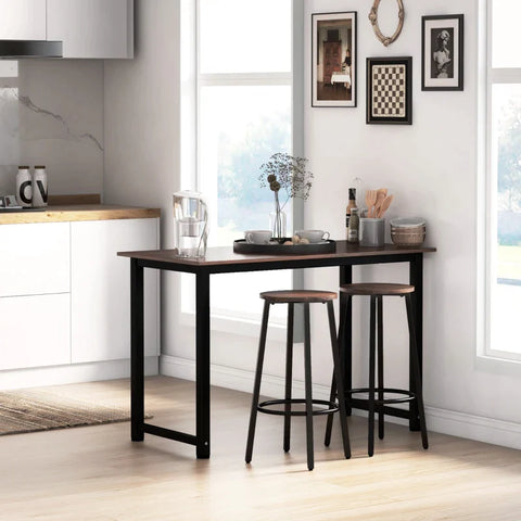 Rootz Bar Stools - Set Of 2 Kitchen Breakfast Stools - Sturdy Steel Frame - Industrial Tall Bar Chairs - 65cm High Seat - Footrest - Rustic Brown - 42 x 42 x 65 cm