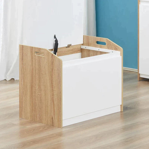 Rootz Bench - Opbergbank - Bank Met Opbergruimte - 2-in-1 Borstbank - Slaapkamer - Woonkamer - Wit/Natuur - 62.4B x 40D x 51.5H cm