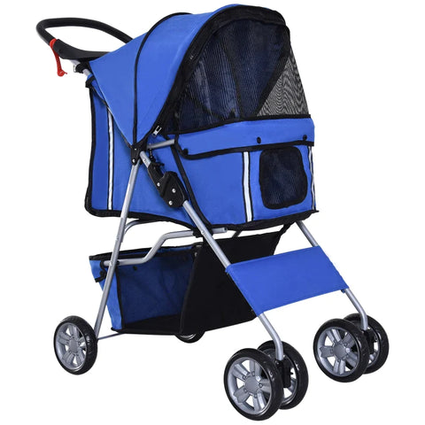 Rootz Dog Stroller - Pet Stroller - Dog Buggy - Dog Stroller For Travel - Foldable Pet Stroller - Dog Travel Buggy - Compact Pet Carriage - Blue - 75L x 45W x 97H cm