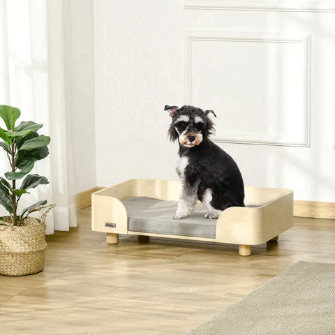 Rootz Pet Bed - Hondensofa - Raised Pet Sofa - Kattensofa - Hondenbed - Hondenslaapplaats - Inclusief Kussen - Naturel/Lichtgrijs - 75,5cm x 45,7cm x 21cm