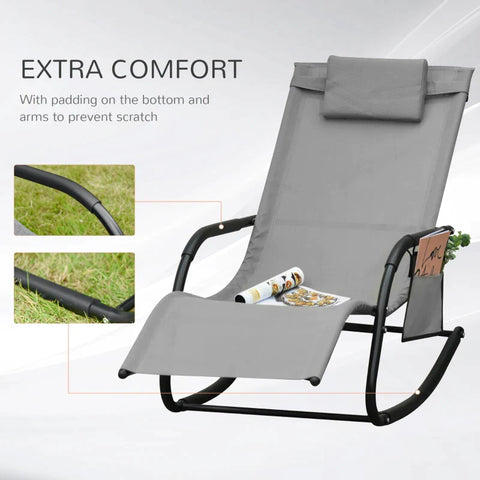 Rootz Rocking Chair - Garden Chair - Beach Chair - Relax Chair - Balcony - Black - 150cm x 62cm x 88cm