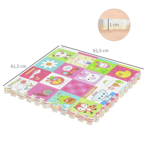Rootz Mat - Puzzelmat voor baby's - Speelmat voor kinderen - Zijmat - Opvouwbaar - EVA-schuim - Dierenpatroon - Veelkleurig - 61,5 x 61,5 cm