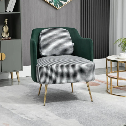 Rootz Armchair - Wing Chair In Retro Design - Velvet Look - Green + Black + White + Gold - 65 cm x 65 cm x 78 cm