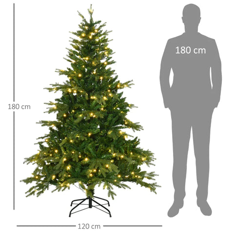 Rootz Kerstboom - Kunstspar - Met Kerstverlichting - Basis - Vlamvertragend - Kunststof - Groen - 1.20 x 1.20 x 1.80m