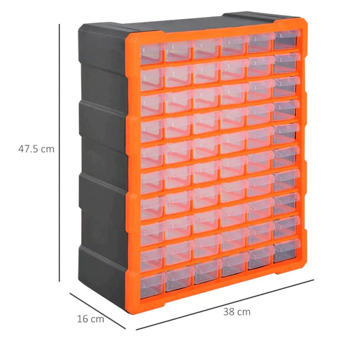 Rootz Aufbewahrungsschrank – Teile-Organizer – Wandmontage – 60 Schubladen – Orange – L38 x B16 x H47,5 cm