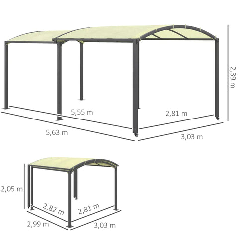 Rootz Carport - Extendable - Weather Resistant - Carport Retractable Wheels - Beige - 563L x 303W x 239H cm