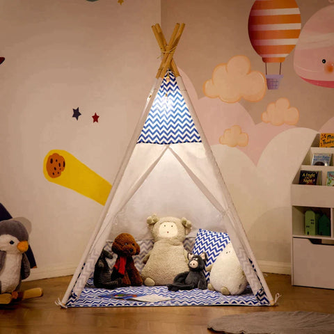Rootz Tipi Tent - Speeltent - Kindertent Met Kussenmatras - Kinderkamer Tipi - Indische Tent - Buiten - Binnen - Opvouwbaar - Kinderspeeltent - Speelhuisje - Wit - 120 x 120 x 155 cm