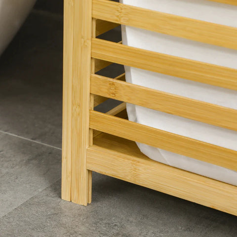 Rootz Bamboo Laundry Basket - Removable Laundry Bag - Washing Machine - Water Resistant - Non-woven Fabric - Natural + Beige - 50L x 36W x 60H cm