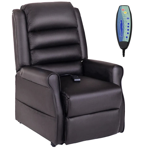 Rootz Massage Chair - Stand-up Aid - Tv Armchair - Thick - Soft Padded - Relaxation Chair - Including Remote Control - Faux Leather - Brown - 82L x 96W x 107H cm