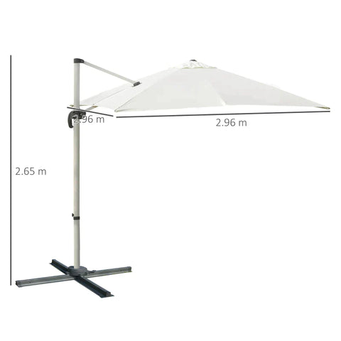 Rootz Parasol - Cantilever Parasol - Garden Umbrella - Hand Crank - 360° Rotating - Aluminum - Cream/White - 2.96 x 2.96 x 2.65 m