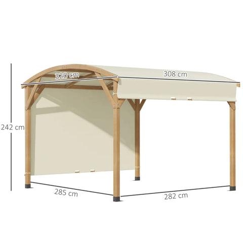 Rootz Garden Gazebo - Retractable Roof - Side Wall - Heavy Duty - Wooden Frame - Cream - 3.20 x 3m