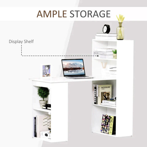 Rootz Computertisch – Schreibtisch – Tisch mit Ablage – Arbeitstisch – Laptoptisch – Büroregal – Bücherregal – Weiß