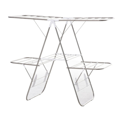 Rootz Drying Rack - Foldable Drying Rack - 3 Tier Rack - Drying Room - Silver White - 138 cm x 60.5 cm x 112 cm
