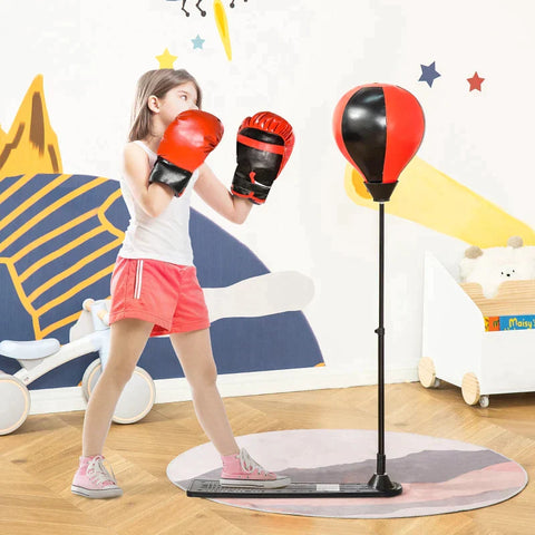 Rootz Punchingball – aufblasbarer Punchingball – Boxständer für Kinder – verstellbarer Schaft – aufblasbare Pumpe – Handschuhe – Schwarz + Rot – 67,5 cm x 19 cm x 129,5 cm