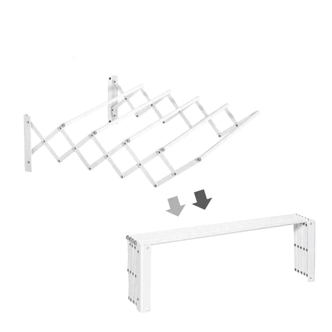 Rootz Wall Mounted Drying Rack - For Wall Mounting - Space-saving Clothes Rack - Wall-mounted Clothes Dryer - Extendable - Foldable - Metal - White - 63.5 x 60 x 20 cm