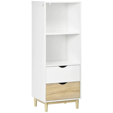 Rootz Bookcase - Storage Shelf - Bookcase - Standing Shelf With 2 Compartments - 2 Drawers - Wood Decor - White - 48 x 40 x 131 cm