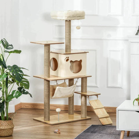 Rootz Scratching Post - Cat Tree - Cat Crate - Climbing Tree For Cats - Yellow - 60 x 40 x 130 cm