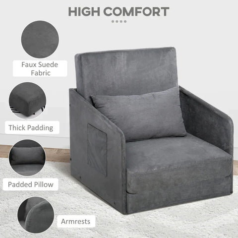 Rootz Sofa Bed - Armchair Bed - Washable Cover - Single Floor Chair - Soft Armchair - Soft - Grey - 70 x 76 x 77 cm