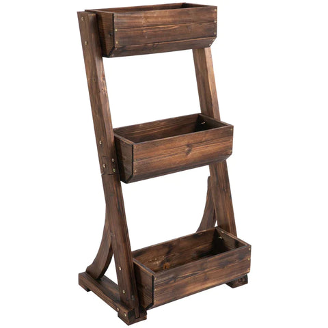 Rootz Bloemenstandaard - Bloemenladder - Houten Bloemenladder Met 3 Planken - Plantenladder - Plantenplank - Plantenstandaard - Bloemenplank - Bruin - 61 x 48 x 118 cm