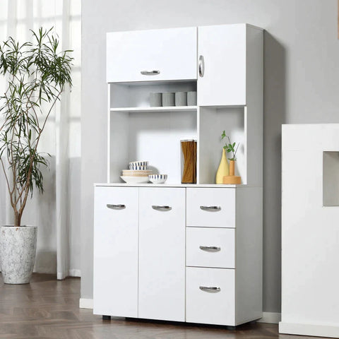 Rootz Kitchen Cabinet - Storage Cabinet - Sideboard With 3 Drawers - Tall Cabinet With Adjustable Shelves - Chest Of Drawers - White